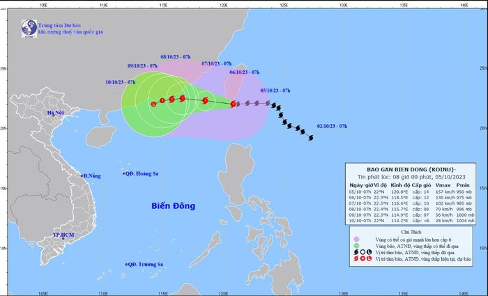 030d7475b2385b660229 Hướng di chuyển của bão Koinu. Nguồn: Trung tâm dự báo Khí tượng Thủy văn Quốc gia