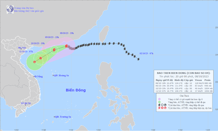 Hướng di chuyển của bão số 4.