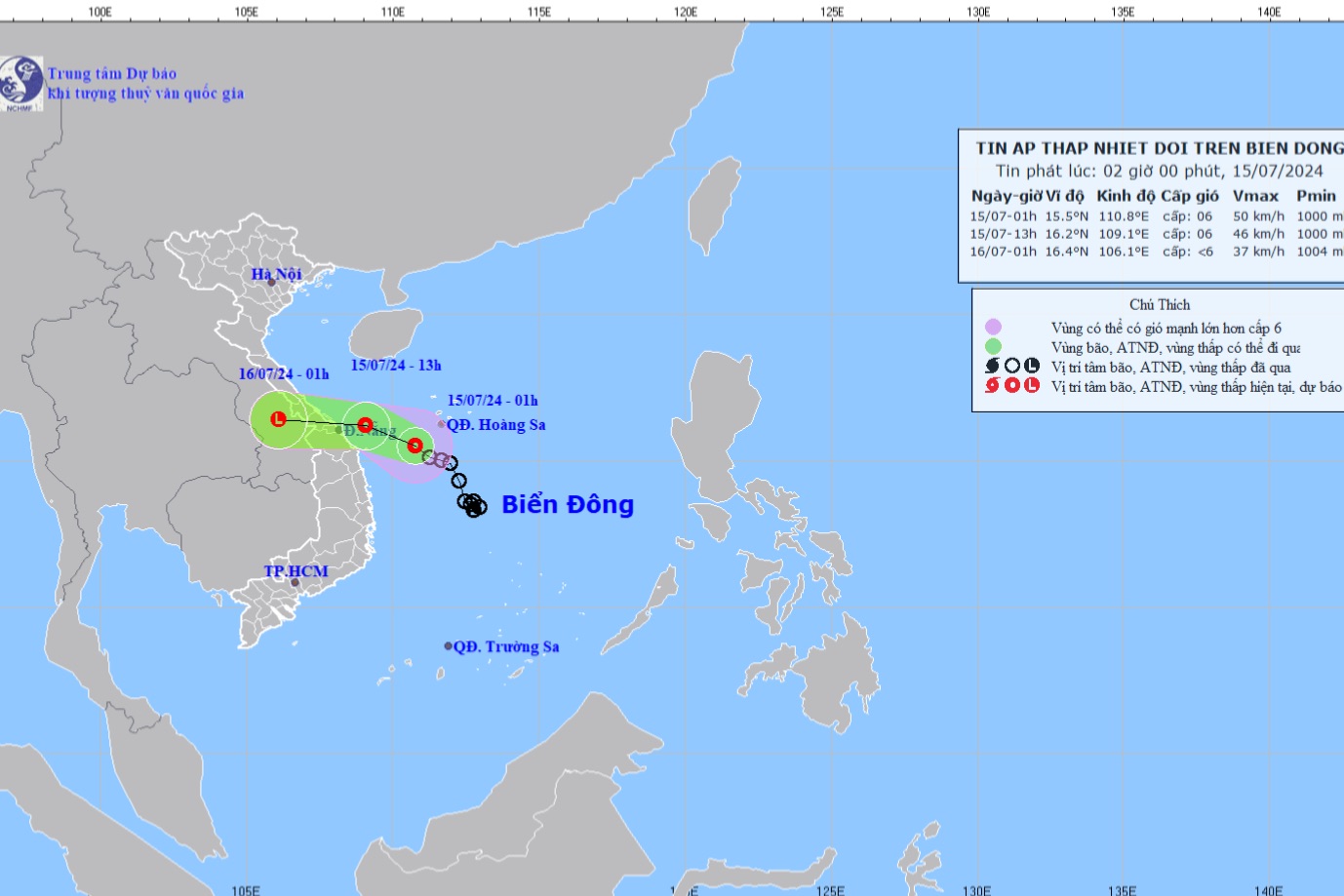 94eb54eb-59ed-4a31-a721-9a064b02eee0-6778 Dự báo vị trí, hướng di chuyển của áp thấp nhiệt đới. Ảnh: nchmf.gov.vn