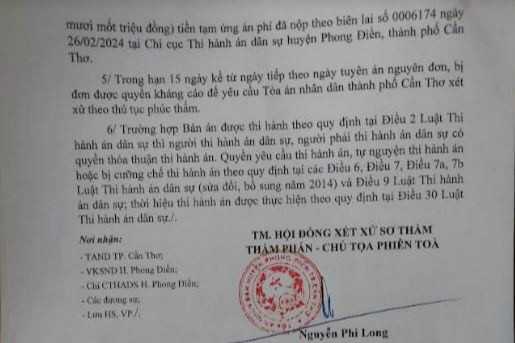 screenshot-486-9803 Bản án 28/2024/DS-ST của TAND huyện Phong Điền. (Ảnh: M.Khang)