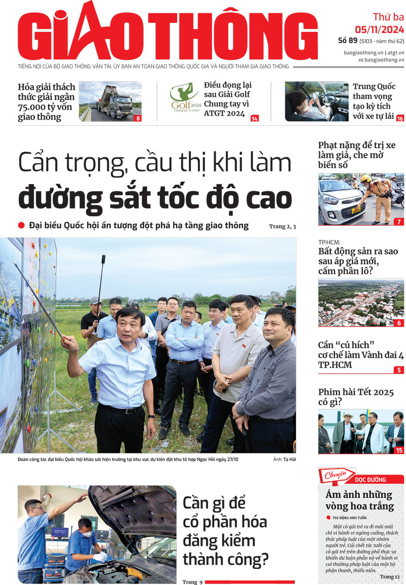 Trang nhất Báo Giao thông số 89 ra ngày 5/11/2024. Trang nhất Báo Giao thông số 89 ra ngày 5/11/2024.