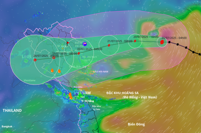 anh-chup-man-hinh-2025-07-20-l-6939-8684-1752965825 Dự báo hướng đi và vùng ảnh hưởng bão Wipha, sáng 20/7. Ảnh: Hệ thống giám sát thiên tai
