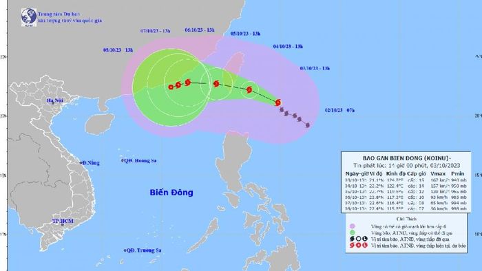 Vị trí và đường đi của bão Koinu trên Biển Đông